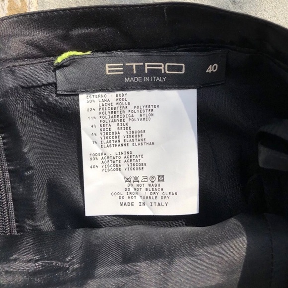 ETRO Wool Knit Knee Length Pencil Black with Green Size 40/US 4 Italy - Picture 5 of 8